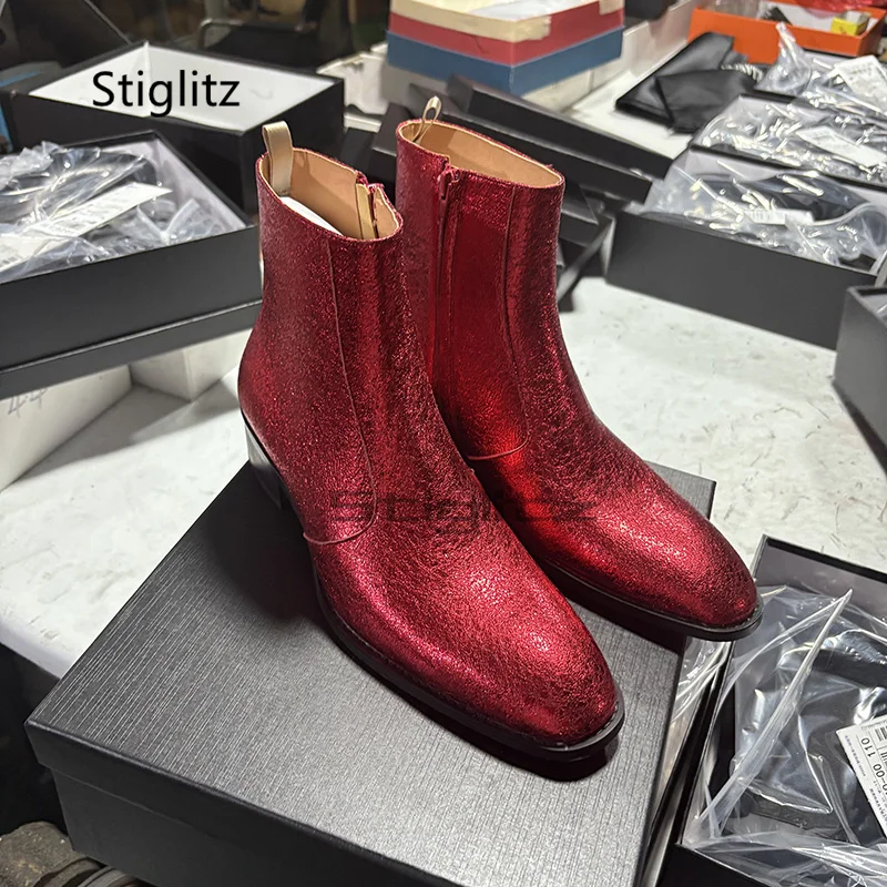 Men Shoes Size 11 - Красные мужские ботинки челси из натуральной