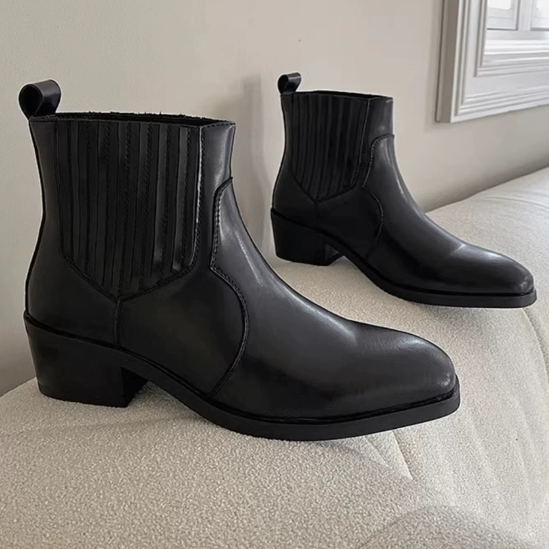 Men'S Shoes To Increase Height - Осенне-зимние черные кожаные ботинки для мужчин,