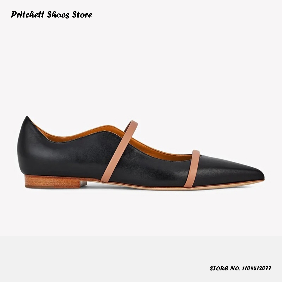 Men'S Shoes Slip On - Женские кожаные балетки с двумя ремешками,