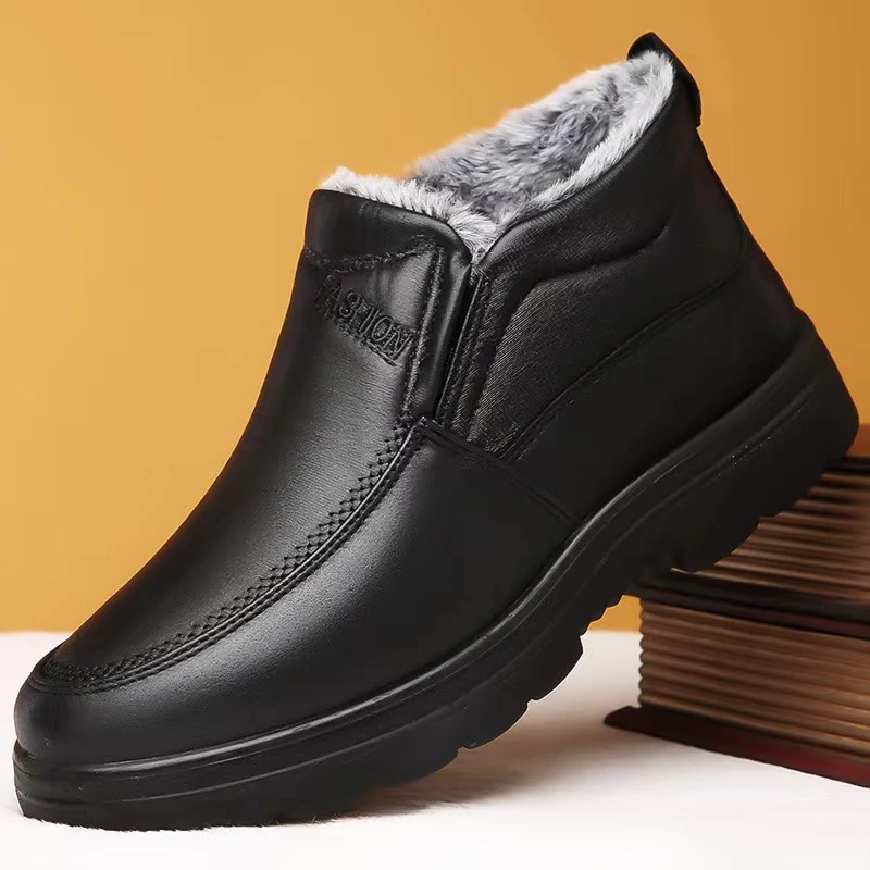 Men'S Shoes Slip On - Зимние мужские ботильоны, плюшевая теплая противоскользящая